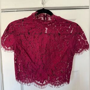 Keepsake the Label Lace Crop Top in Burgundy, Size S